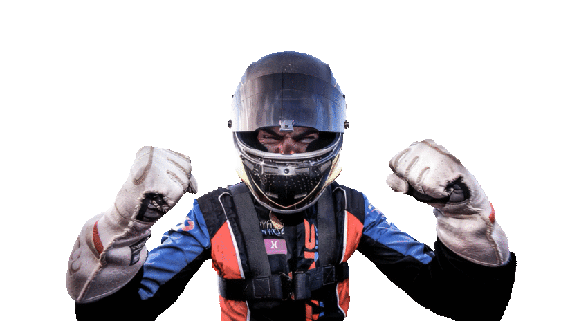 driver which raises hands after being successful